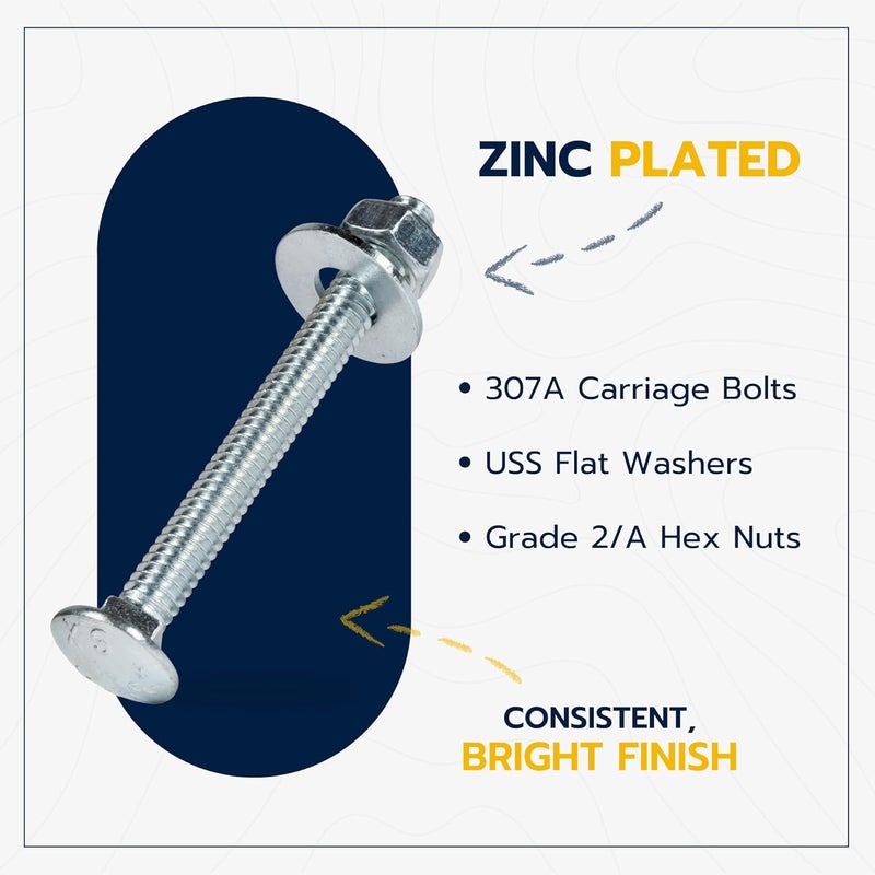 MAKERS BOLT 1/4" x 2-1/2" (100 Pack) Zinc Carriage Bolt Kit, Grade 307A by - Image 3